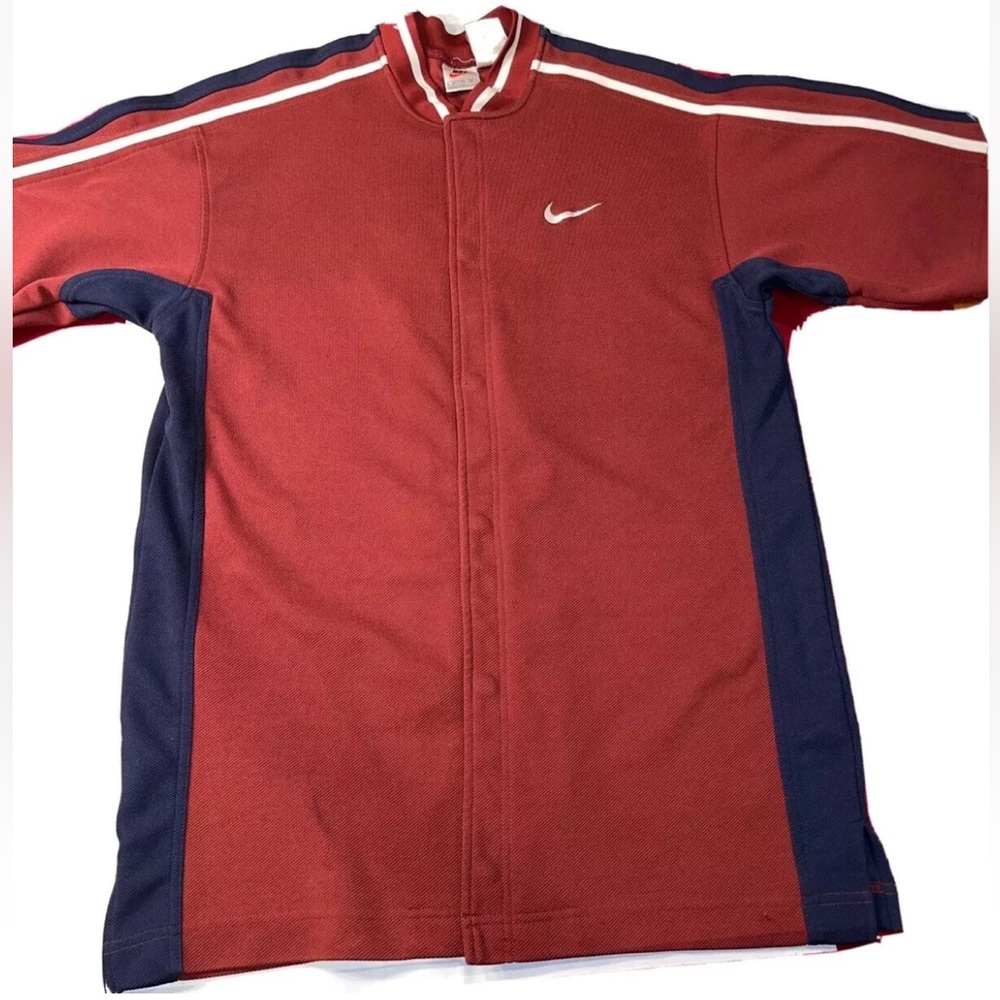 Nike 90s retro brown snap up Baseball JERSEY blue stripe short sleeves men’s XL